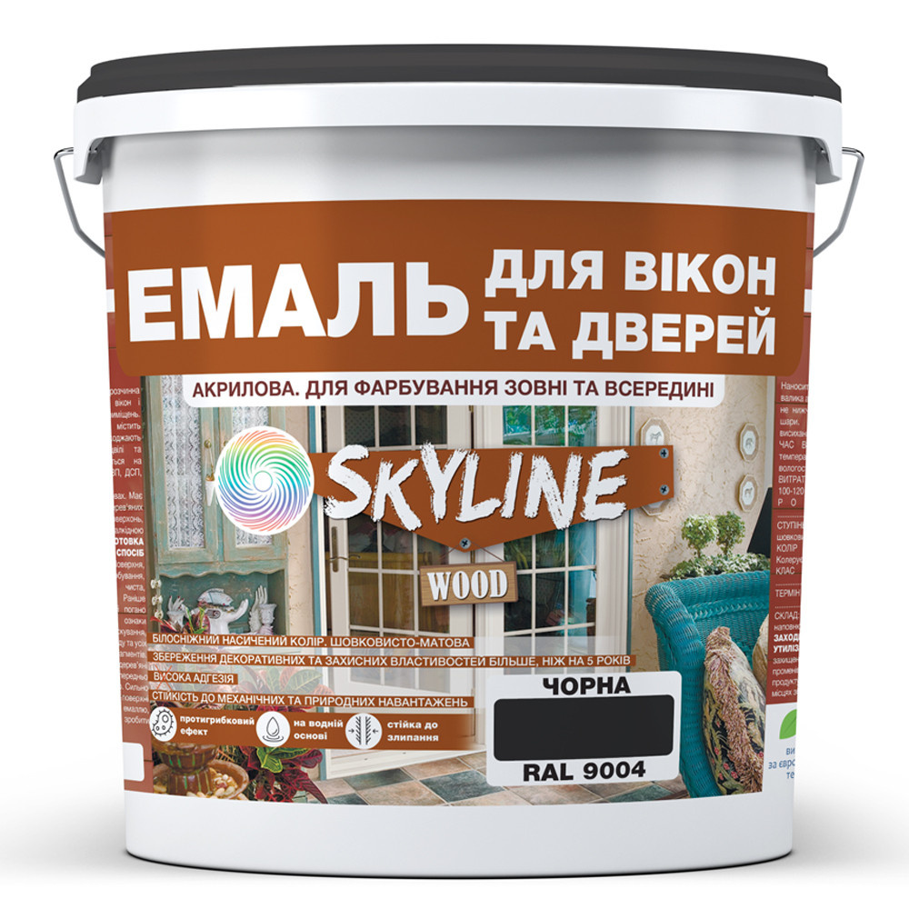 Эмаль акриловая Для Окон и Дверей SkyLine Wood Черная RAL 9004 3 л