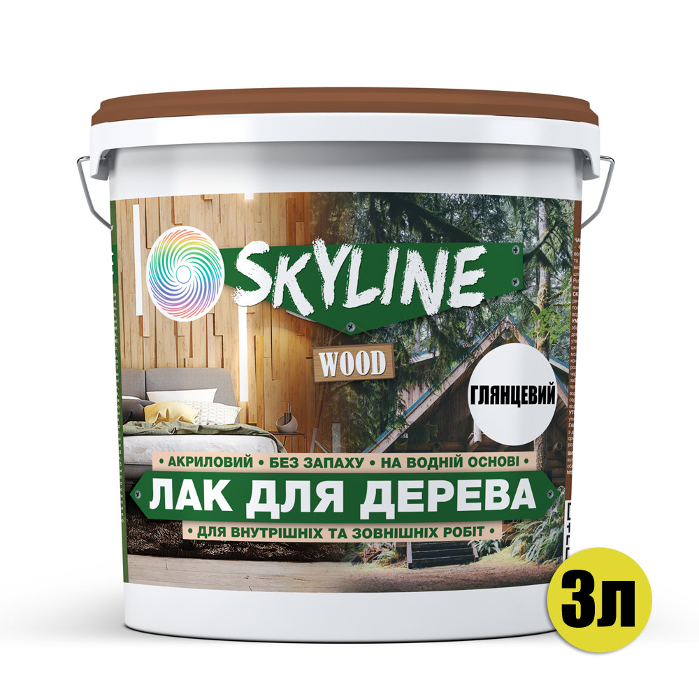 Лак для дерева акриловий Skyline Wood Прозорий Глянцевий 3л