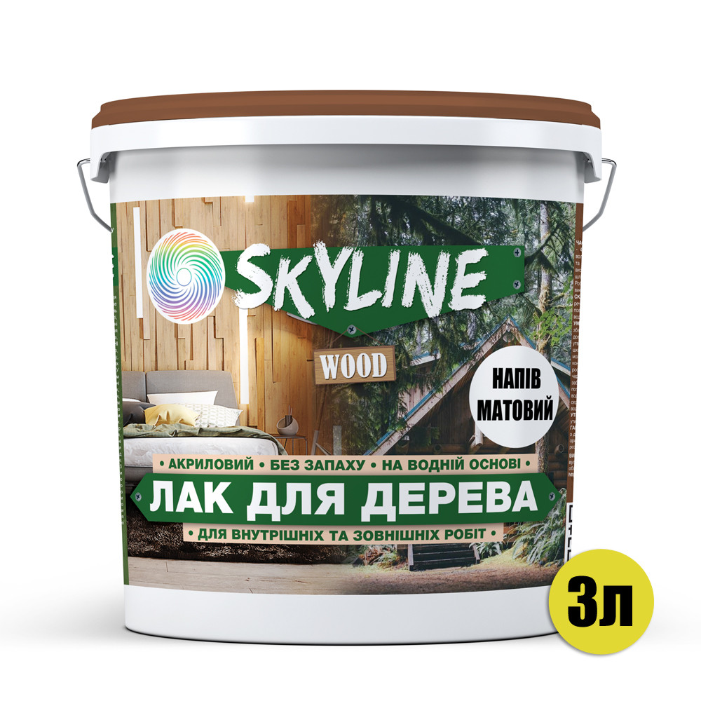 Лак для дерева акриловий Skyline Wood Прозорий Напівматовий 3л