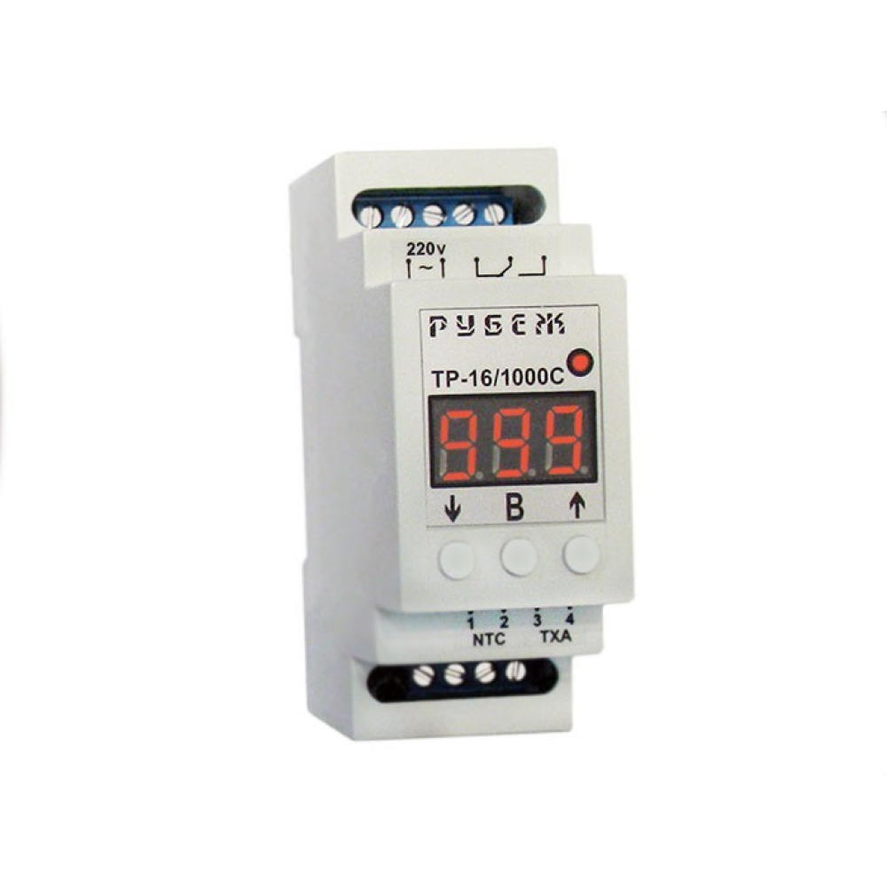 Терморегулятор для високих температур Рубіж ТР-16/1000С на DIN-рейку (16А, 220В, до 1000°C, без датчика)