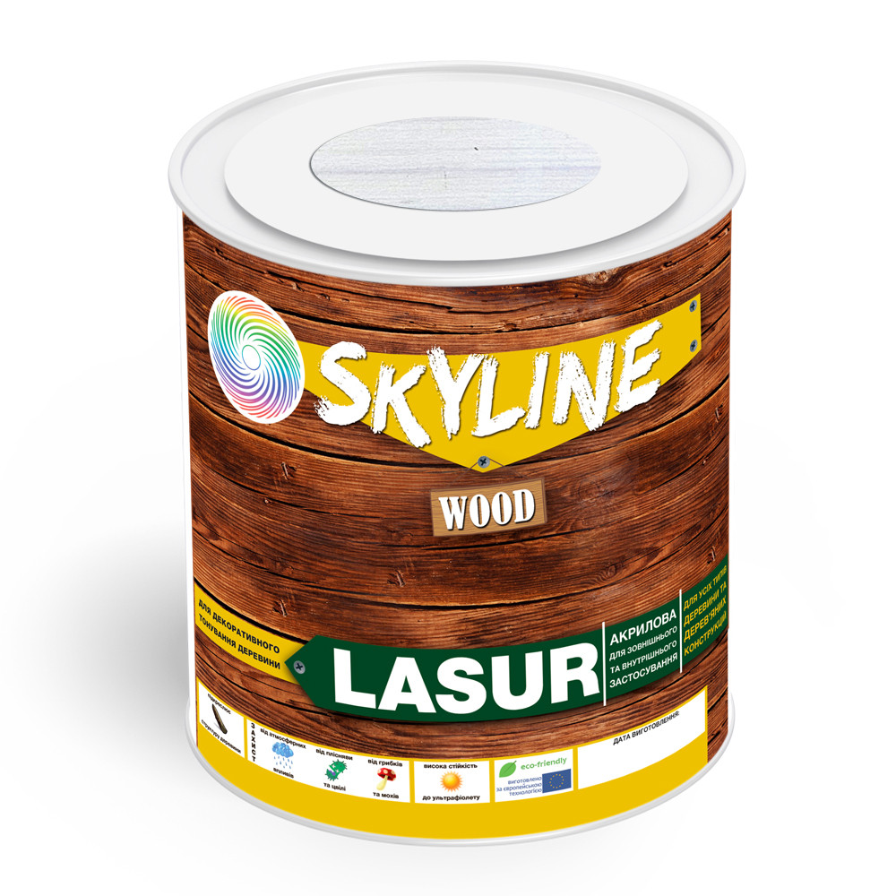Лазур декоративно-захисна для обробки дерева LASUR Wood SkyLine Біла 0.75 л