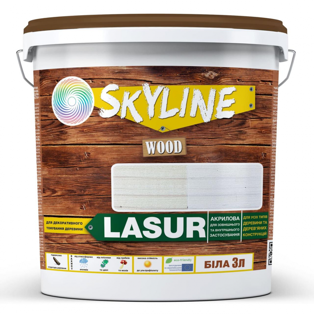 Лазур декоративно-захисна для обробки дерева LASUR Wood SkyLine Біла 3л