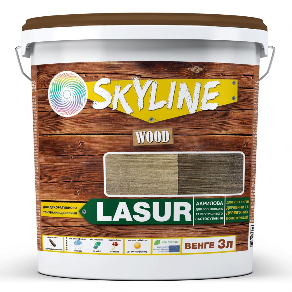 Лазур декоративно-захисна для обробки дерева LASUR Wood SkyLine Венге 3л