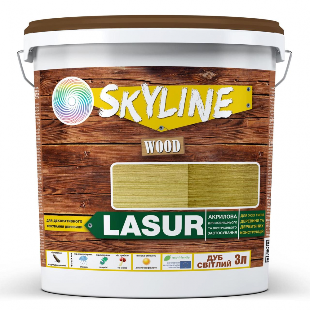 Лазур декоративно-захисна для обробки дерева LASUR Wood SkyLine Дуб світлий 3л