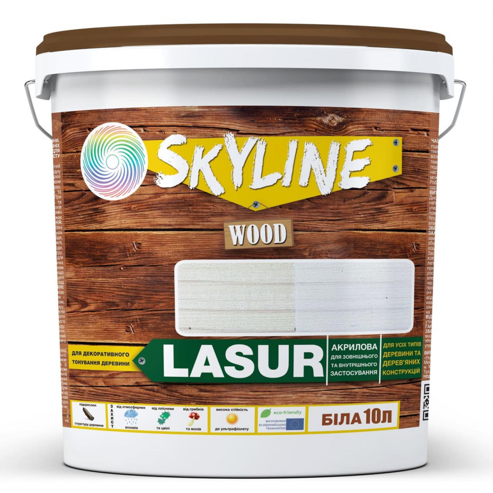 Лазур декоративно-захисна для обробки дерева LASUR Wood SkyLine Біла 10л